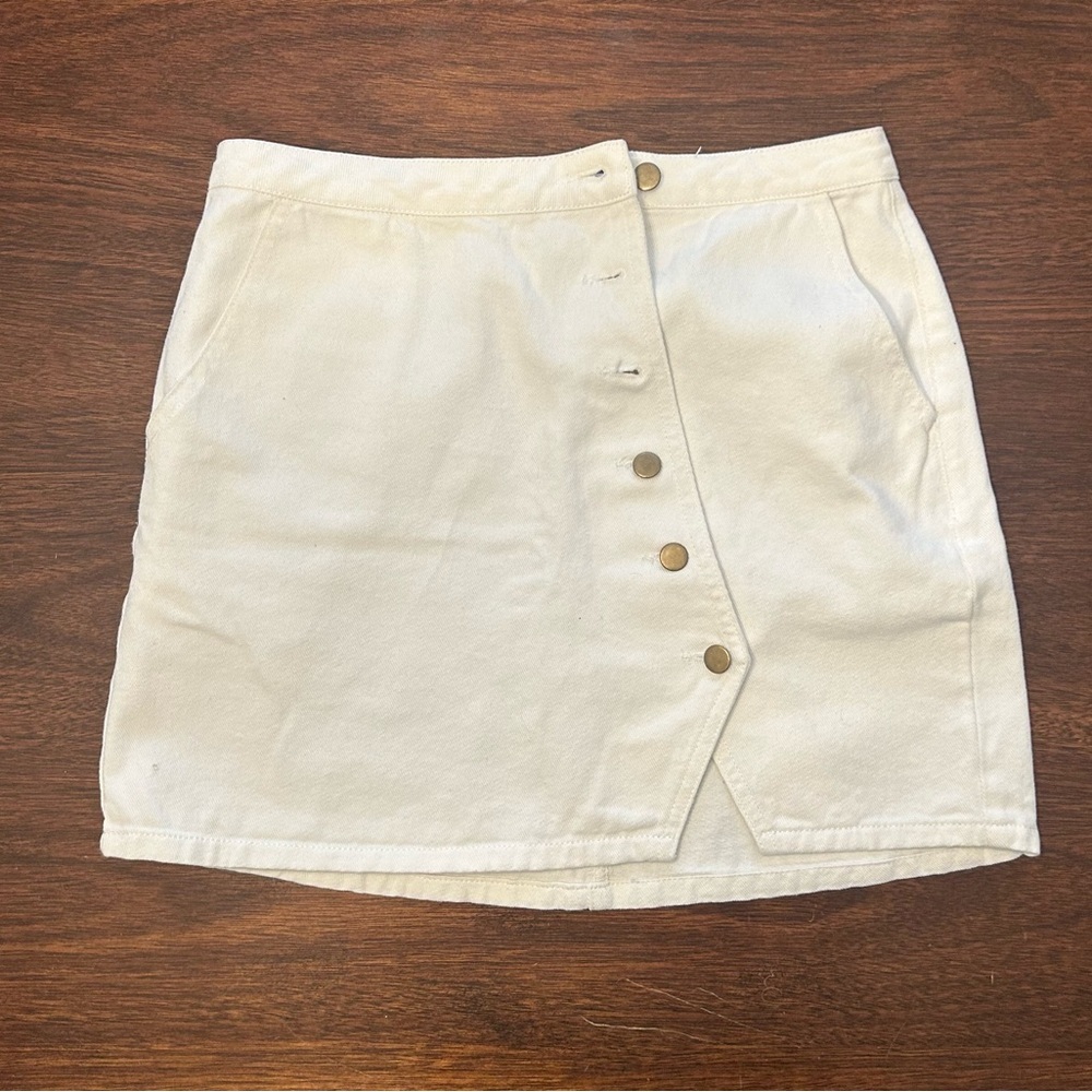 Honey Belle Cream Button-Front Mini Skirt